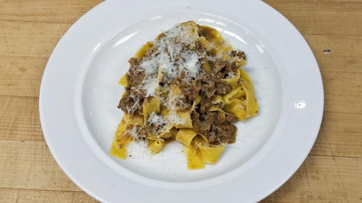 Serve Ragu Bolognese with Tagliatelle with a bold Sangiavese wine, a hunk of crusty bread and maybe a fresh green salad