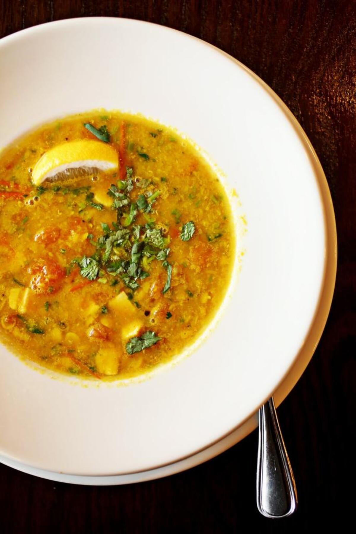 The Mulligatawny Soup is made with blended yellow lentils, a rich chicken broth and spices at Zeera Indian Restaurant in Fuquay-Varina.