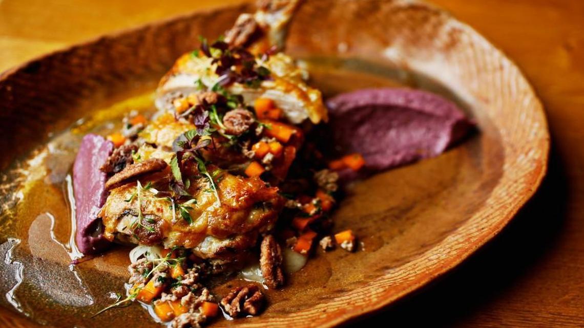 Dine-in seatings and takeout meals are available at Tandem in Carrboro. The Thanksgiving menu includes smoked beets and Brussels sprouts salad, roasted turkey and dark meat confit, smoked potato puree, brioche stuffing and miniature desserts.