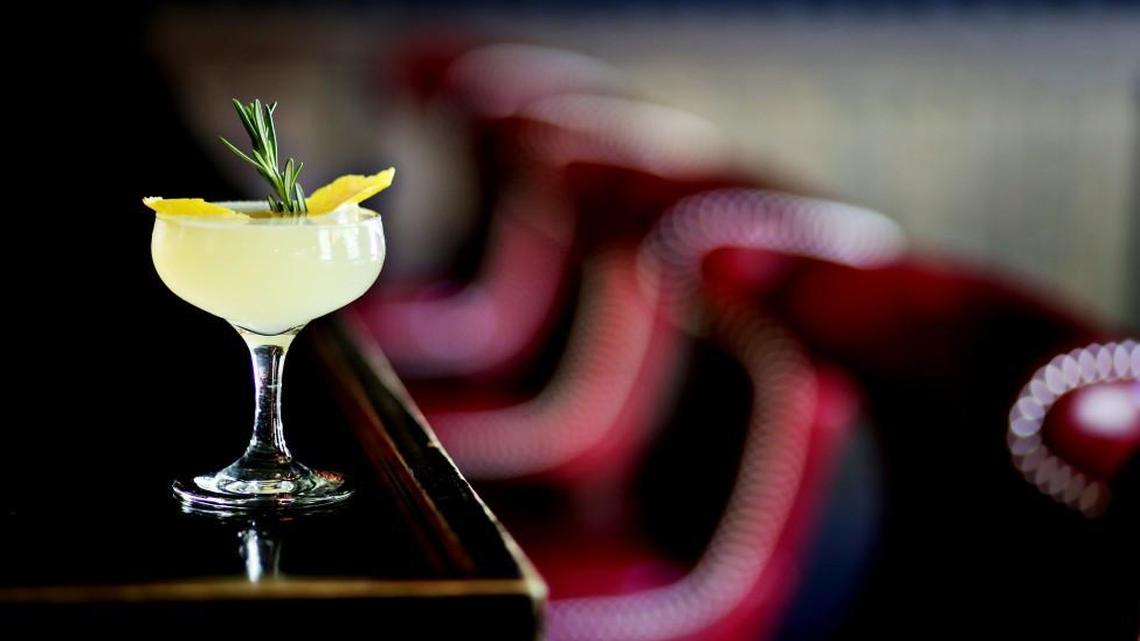 Green Light's Conniption & Fits cocktail is made up of Conniption Navy Gin, honey, lemon, rosemary and cucumber.