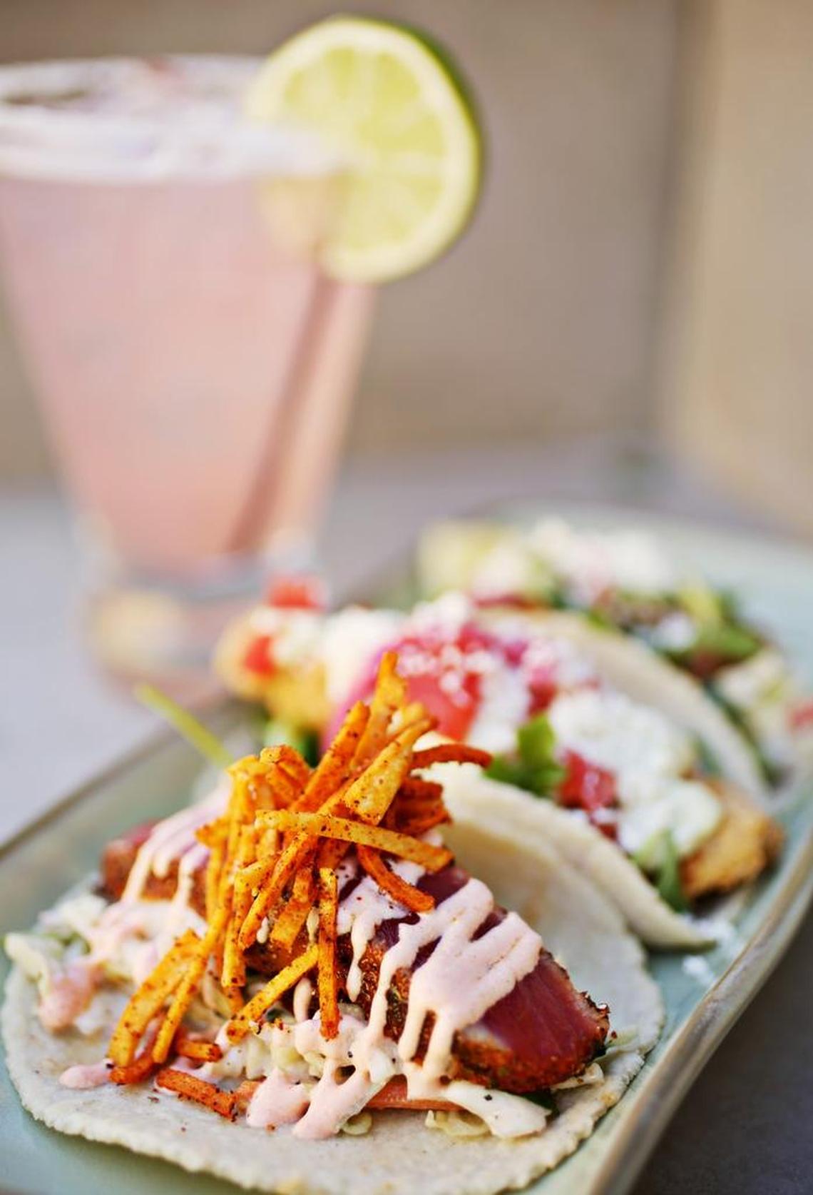 Babalu in Chapel Hill has inventive riffs on the taco theme, piled into house-made corn tortillas that deserve top billing. They are served here with a Baba-Rita from the restaurant's full bar.