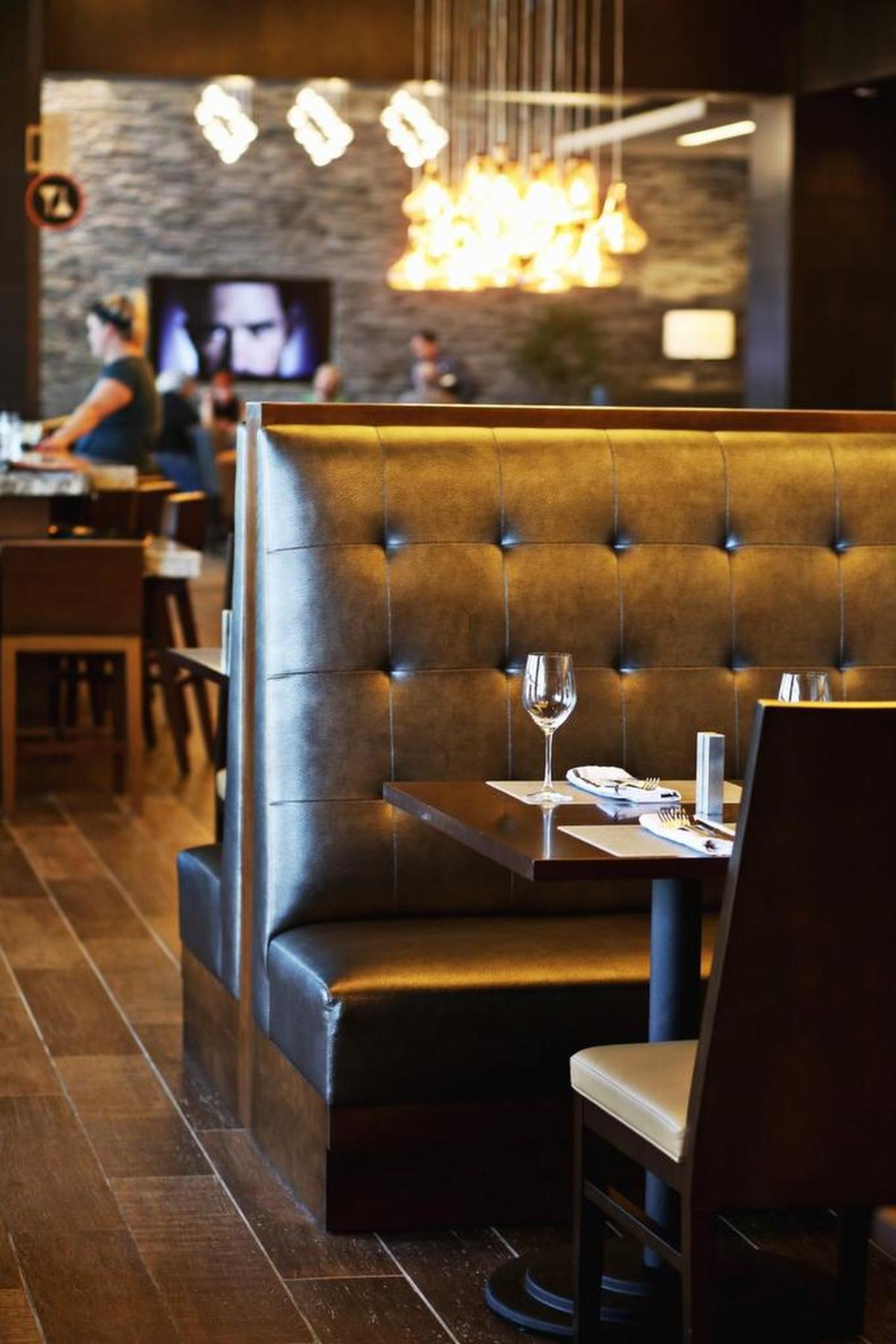 Flask & Beaker's dining room has a contemporary feel and is located in the new StateView Hotel in Raleigh.