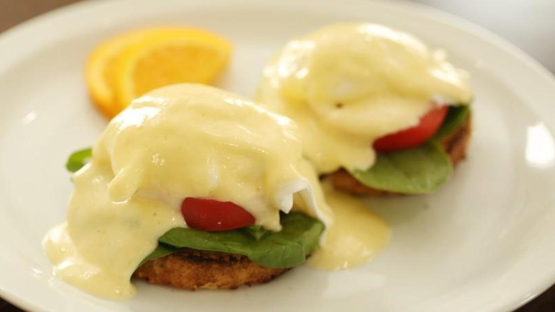 Brewerks Cafe & Bakery in Raleigh serves an Eggs Benedict, elevated. This one raises the ante on the traditional version with maple glazed pancetta, poached egg and hollandaise on a house-baked English muffin.