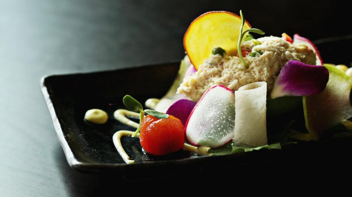 The Crab Stuffed Avocado is hands-down the best seller at so.ca, according to chef Todd Ohle, and understandably so. Chewy-tender kernels of choclo corn and wisps of jalapeño give the dish a subtle Peruvian accent without upstaging the jumbo lump crab and ripe avocado.
