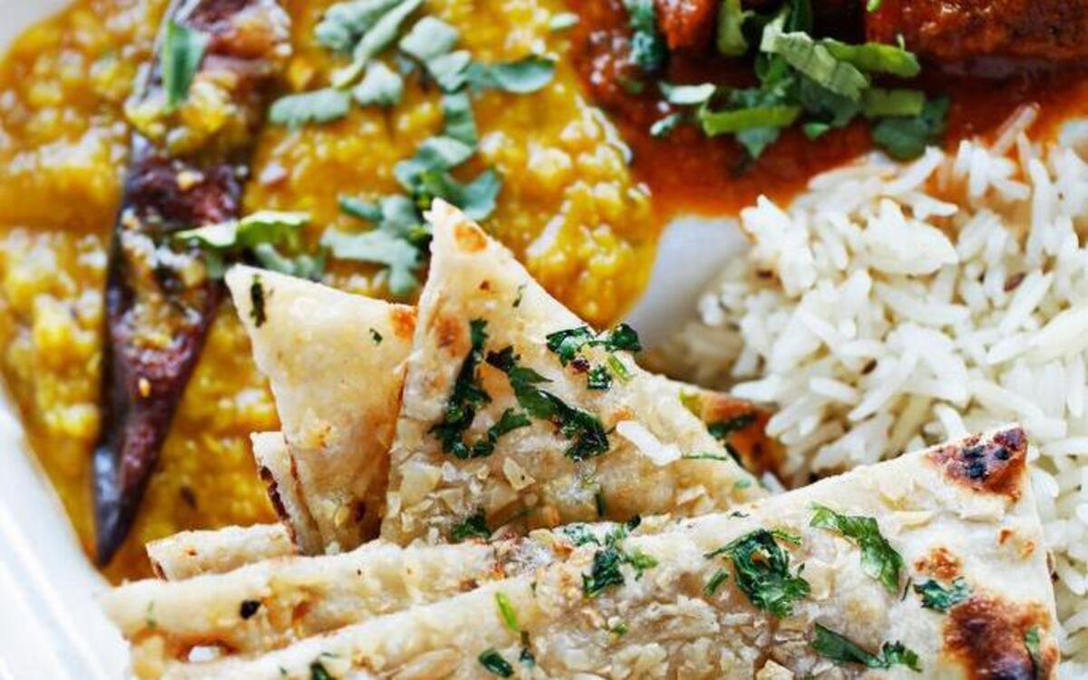 The Thali combination plates with fresh naan from the tandoori oven range in price from $10-$12 on the Indian food truck with a global twist, Tan-Durm.