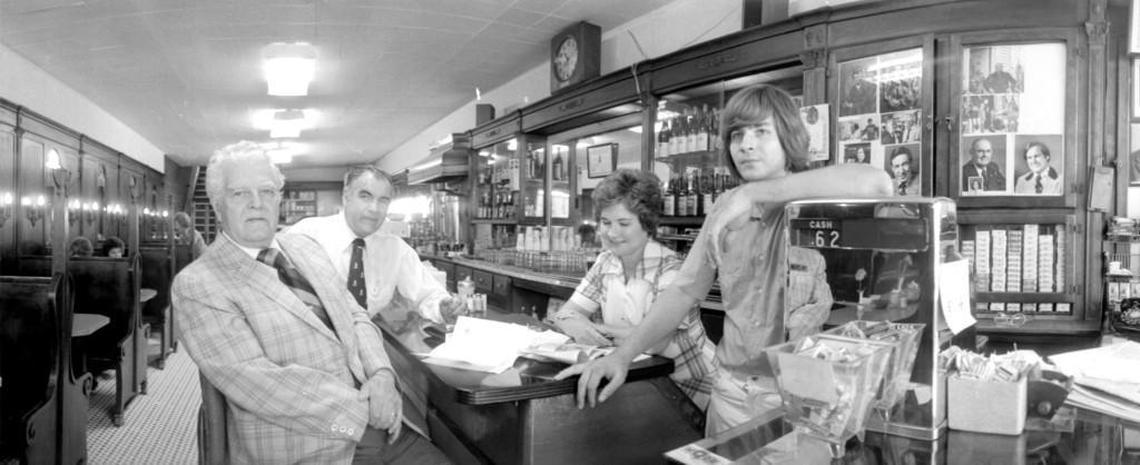 Nicholas, John, Floye and Paul Dombalis at the Mecca Restaurant in downtown Raleigh Aug. 2, 1978.
