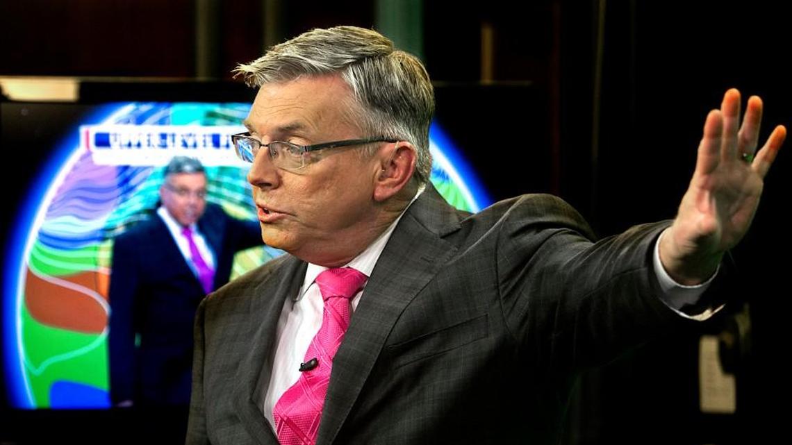 Meteorologist Greg Fishel works on-air during a late afternoon broadcast in the WRAL studio in Raleigh on Tuesday, Dec. 8, 2015.
