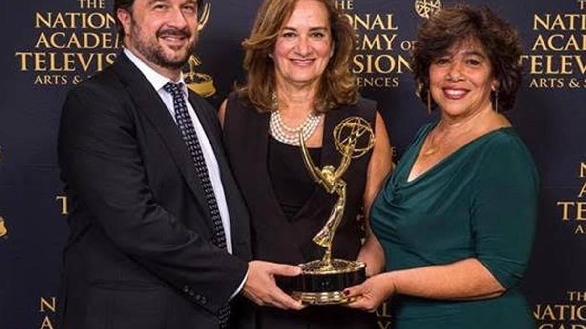 Bill Gardner of PBS, Monica Lange and Bonnie Cutler-Shear with their Emmy Award from “Twice Born.”