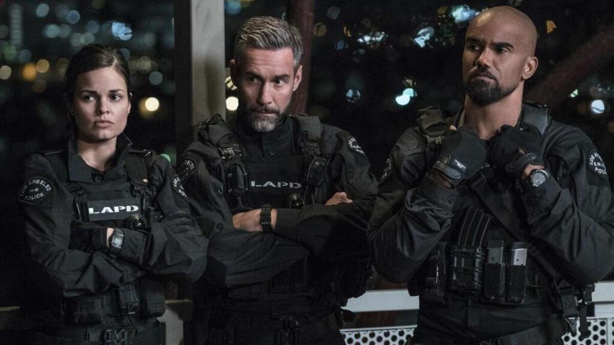 (L-R): Lina Esco as Christina “Chris” Alonso, Jay Harrington as David “Deacon” Kay and Shemar Moore as Daniel “Hondo” Harrelson in the new CBS drama “S.W.A.T.”