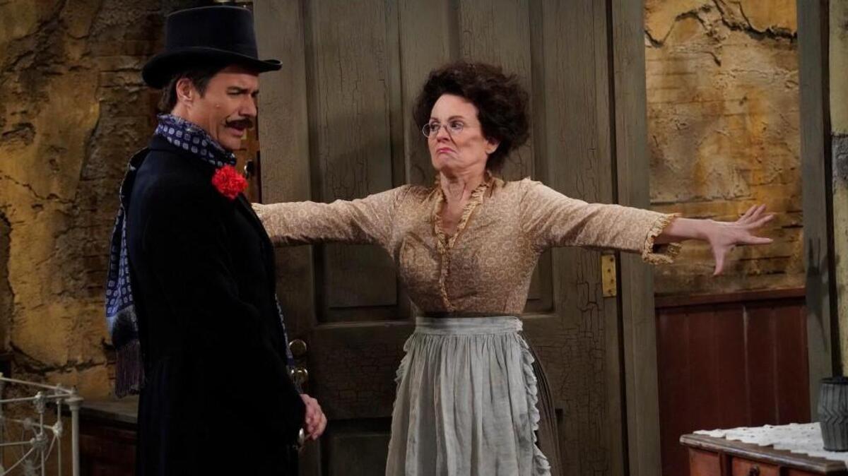 Eric McCormack, left, as Billem Van Williams, and Megan Mullally as Karolyn O'Malley in “Will & Grace” on NBC.