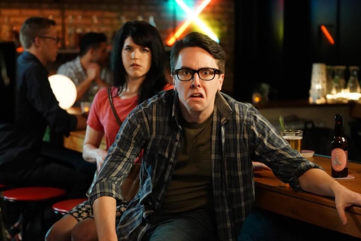 Emily Axford and Brian Murphy in “Hot Date” on POP TV.