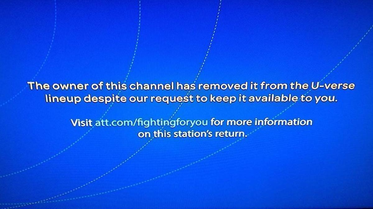 Advisory on AT&T Uverse screen where WRAL should appear.