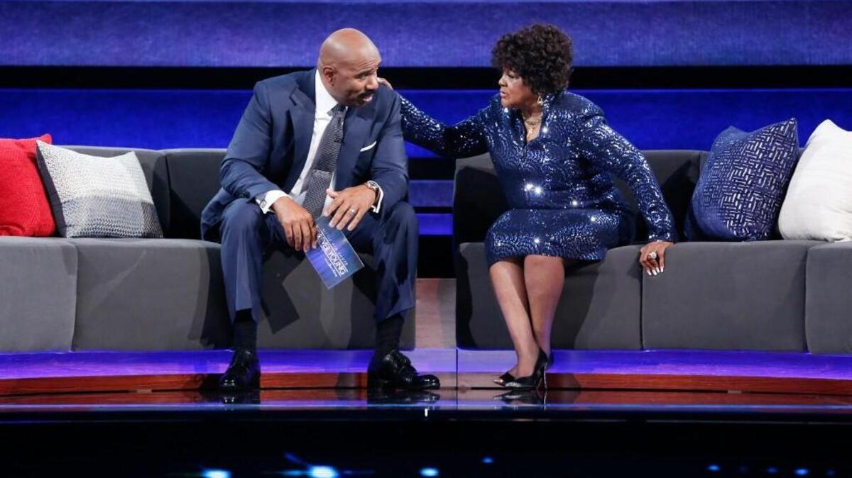 Steve Harvey, left, and Pastor Shirley Caesar in “Little Big Shots: Forever Young” on NBC.