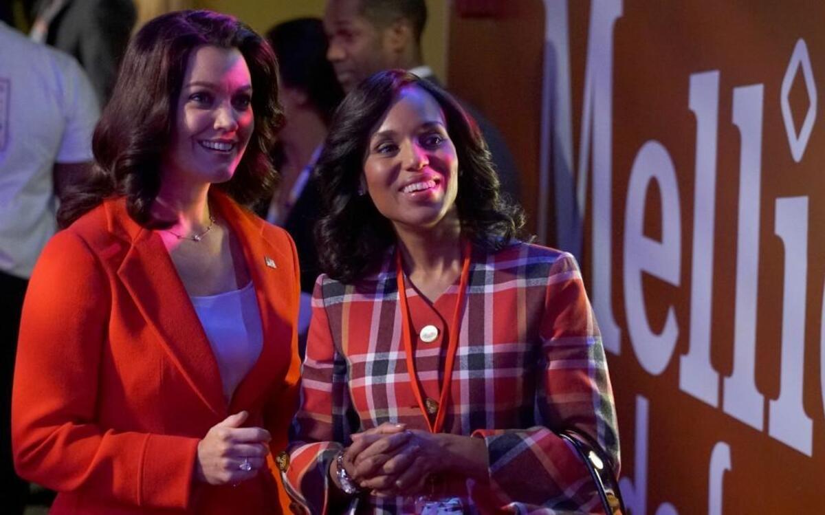 Bellamy Young, left, and Kerry Washington in the season finale of “Scandal” on ABC.