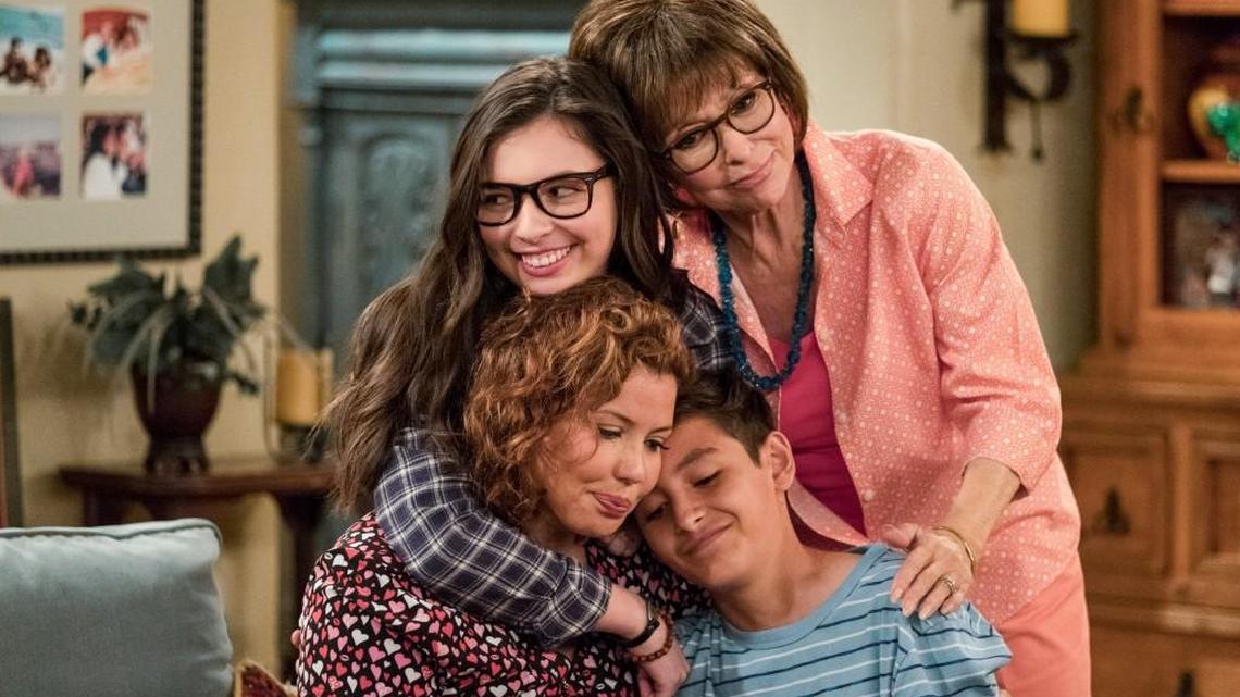 (L-R): Justina Machado, Isabella Gomez, Rita Moreno and Marcel Ruiz in the Netflix series “One Day At A Time.”