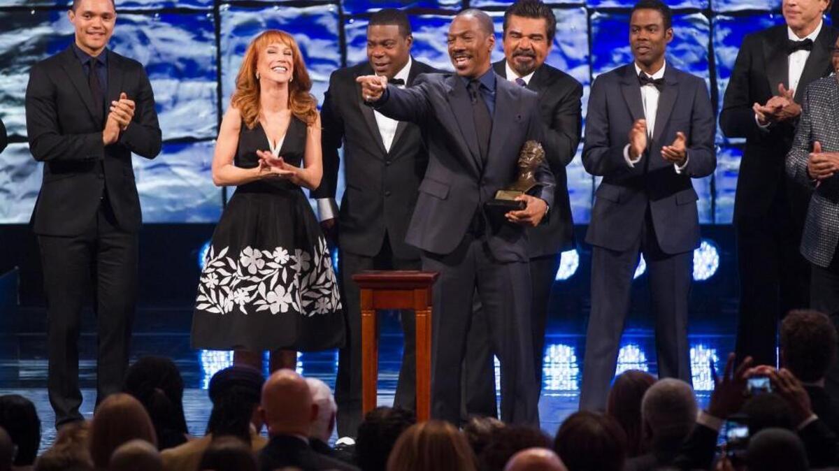 (L-R): Trevor Noah, Kathy Griffin, Tracy Morgan, Eddie Murphy, George Lopez, Chris Rock, Kevin Nealon.