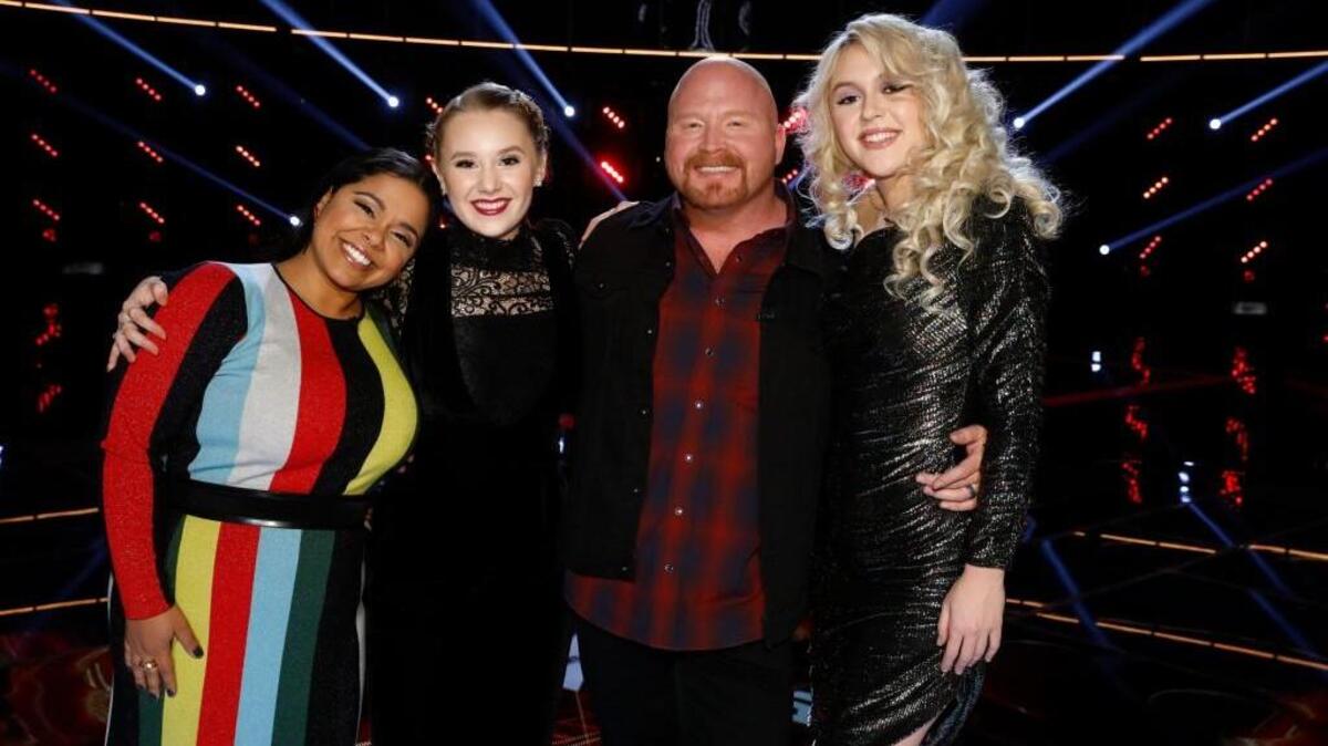 (L-R) The four finalists on “The Voice”: Brooke Simpson, Addison Agen, Red Marlow and Chloe Kohanski.