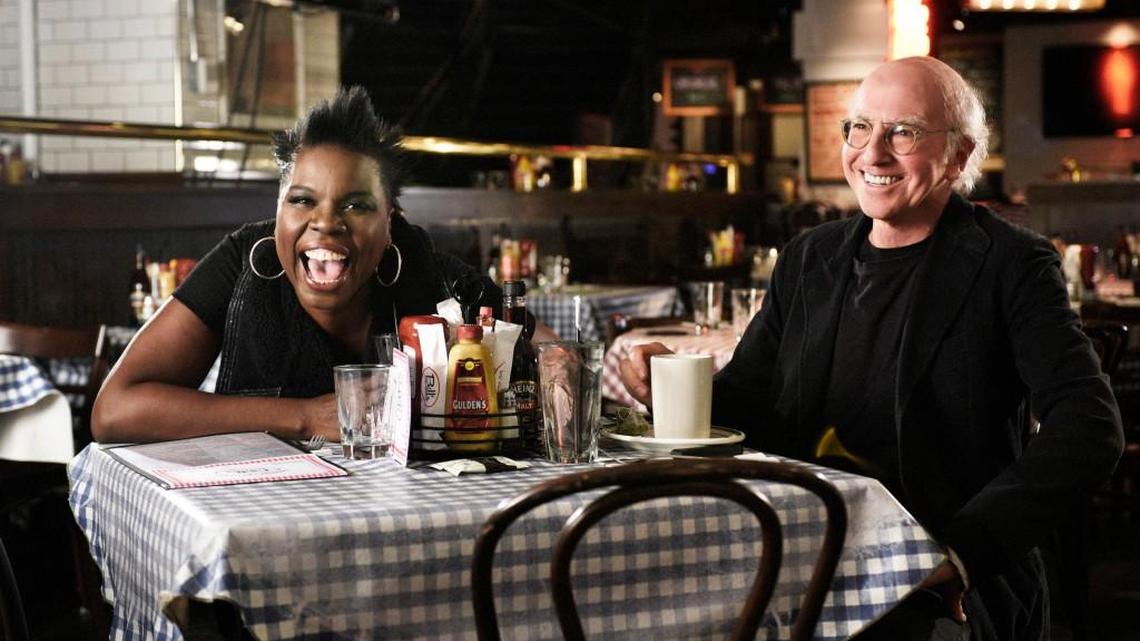 “Saturday Night Live” cast member Leslie Jones (left) and host Larry David.