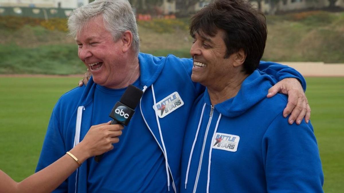 OMG it’s Jon (Larry Wilcox, left) and Ponch (Erik Estrada) from “CHiPs” on ABC’s “Battle of the Network Stars.”