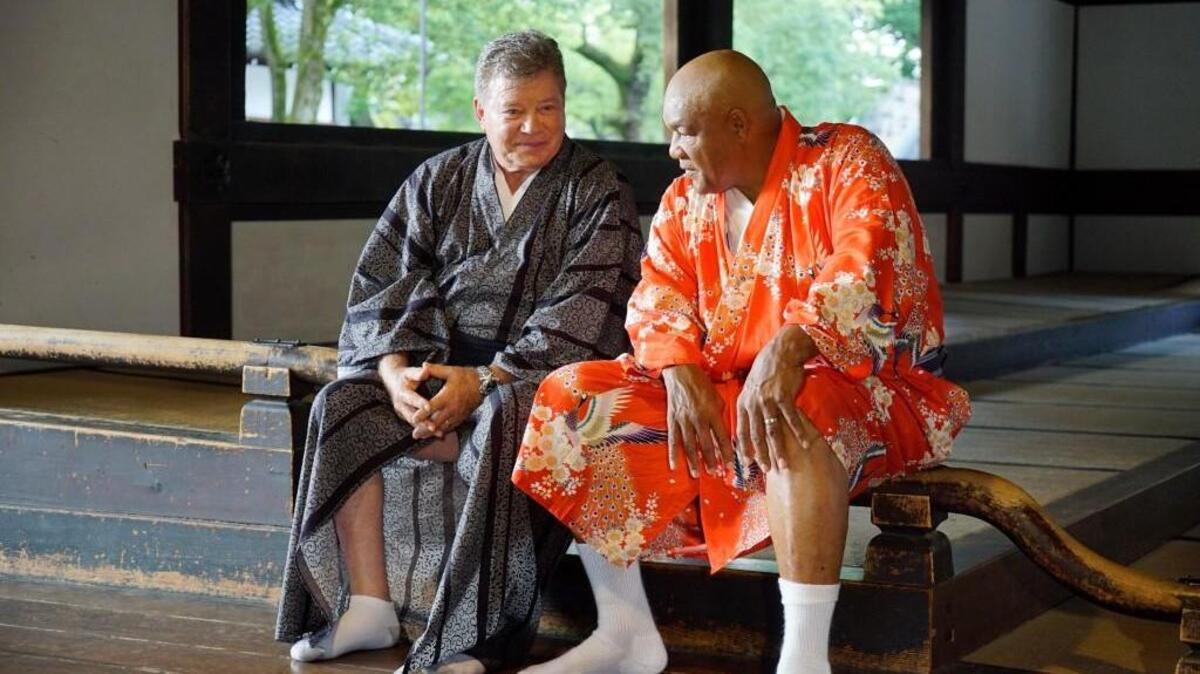 William Shatner, left, and George Foreman in NBC’s “Better Late Than Never.”