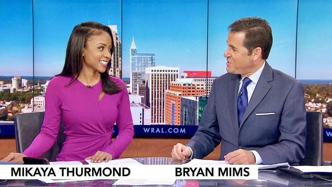 WRAL’s Mikaya Thurmond alongside weekend morning co-anchor Bryan Mims.