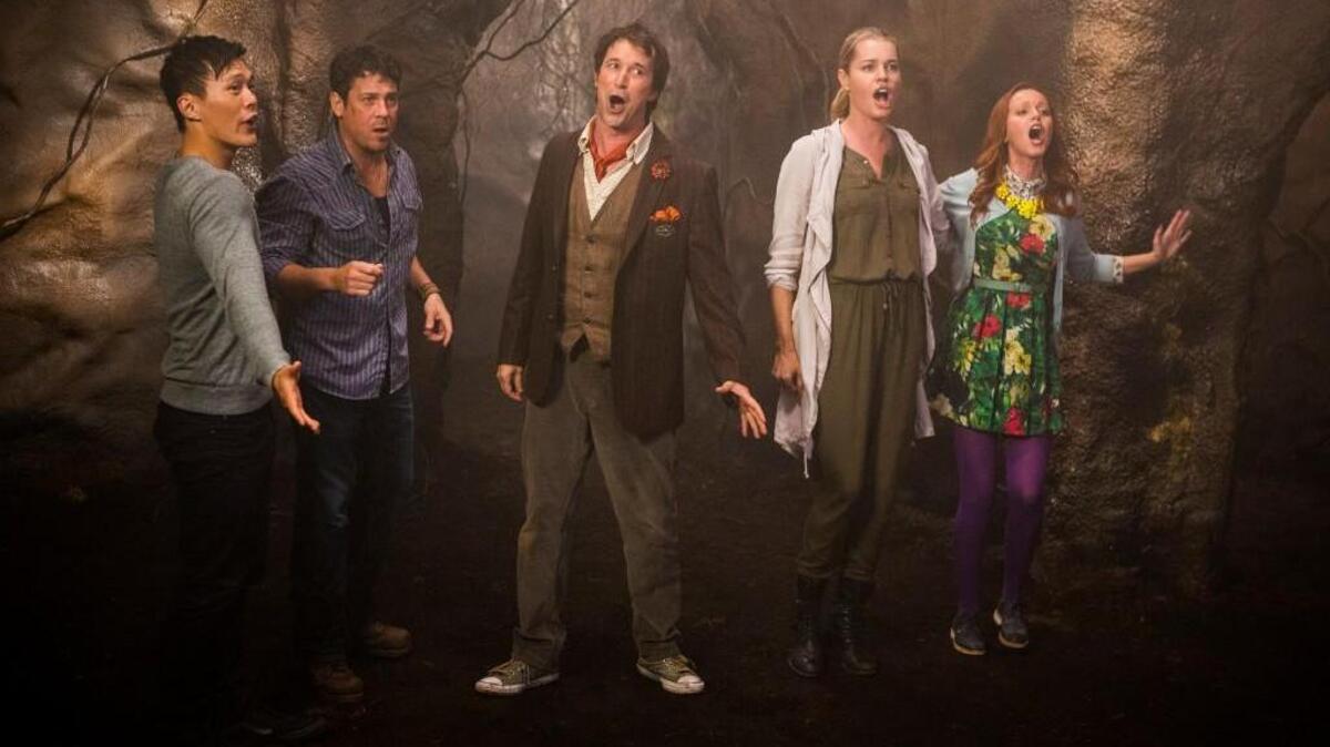 Noah Wyle, center, appears in seven episodes of Season 3 of “The Librarians,” which premieres on Sunday.