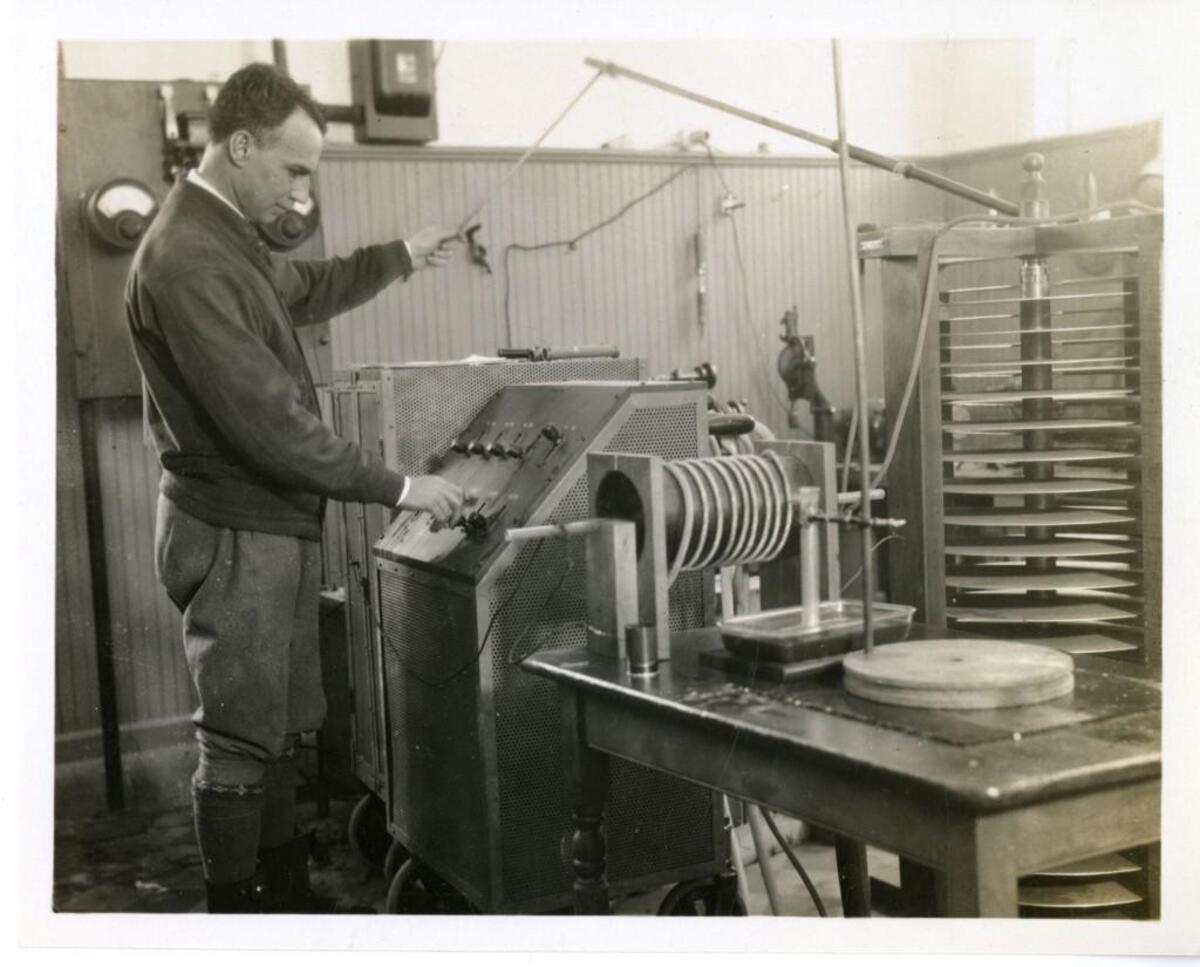 Alfred Lee Loomis in his Tower House lab, Tuxedo Park, NY.