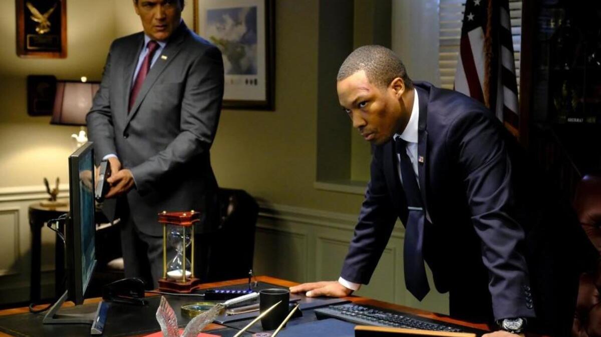 Jimmy Smits, left, and Corey Hawkins in “24: Legacy” on Fox.