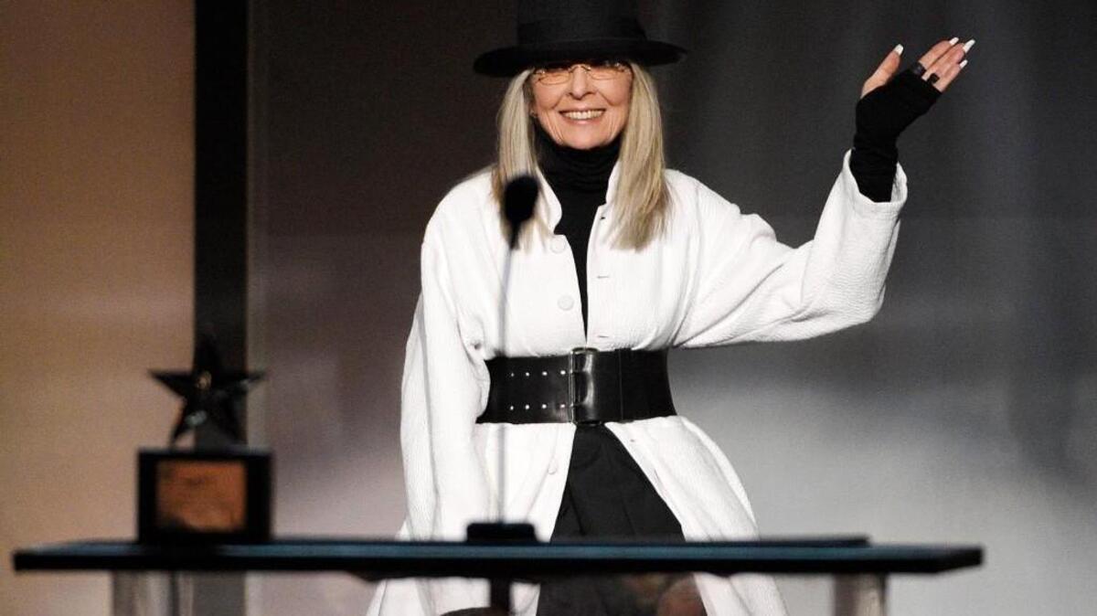 Actress Diane Keaton waves to the audience after receiving the 45th AFI Life Achievement Award during a gala tribute to her at the Dolby Theatre on Thursday, June 8, 2017, in Los Angeles.