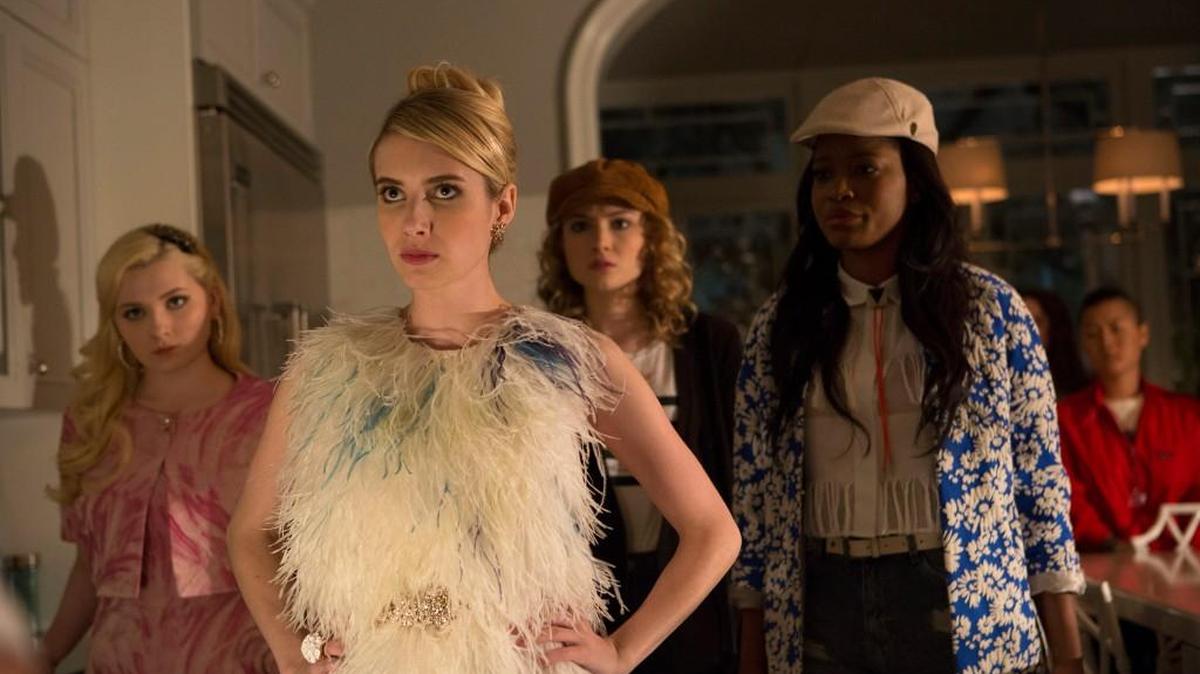 
From left, Abigail Breslin as Chanel No. 5, Emma Roberts as Chanel Oberlin, Skyler Samuels as Grace and Keke Palmer as Zayday in “Scream Queens.”
