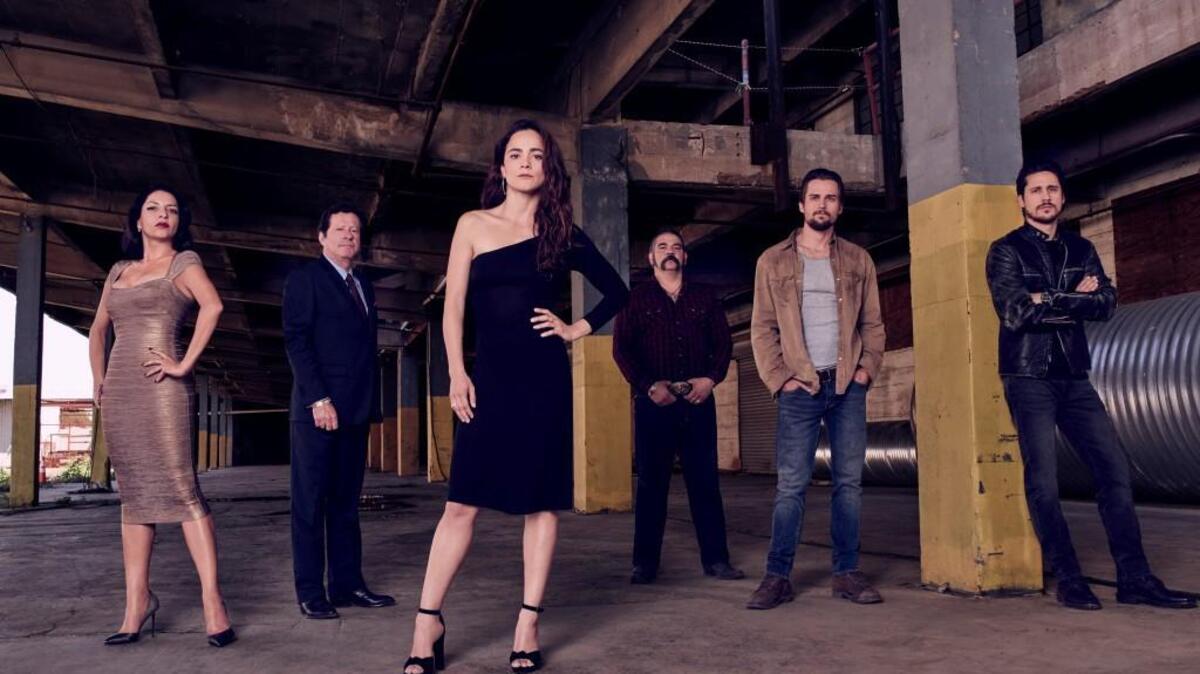 (L-R): Veronica Falcon as Camila, Joaquim de Almeida as Epifanio, Alice Braga as Teresa Mendoza, Hemky Madera as Pote, Jon Ecker as Guero and Peter Gadiot as James Valdez in “Queen of the South” on USA.