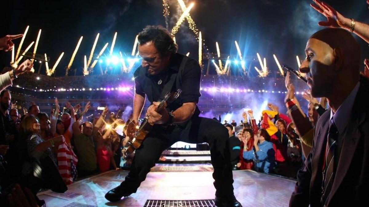 Bruce Springsteen and the E Street Band perform the halftime show during Super Bowl XLIII between the Arizona Cardinals and the Pittsburgh Steelers on February 1, 2009 in Tampa, Florida.