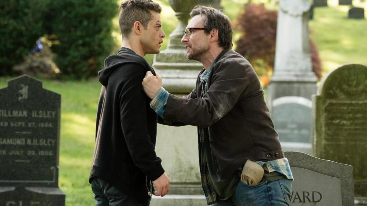 
 Rami Malek (left) as Elliot Alderson and Christian Slater as Mr. Robot in USA’s “Mr. Robot.” 

