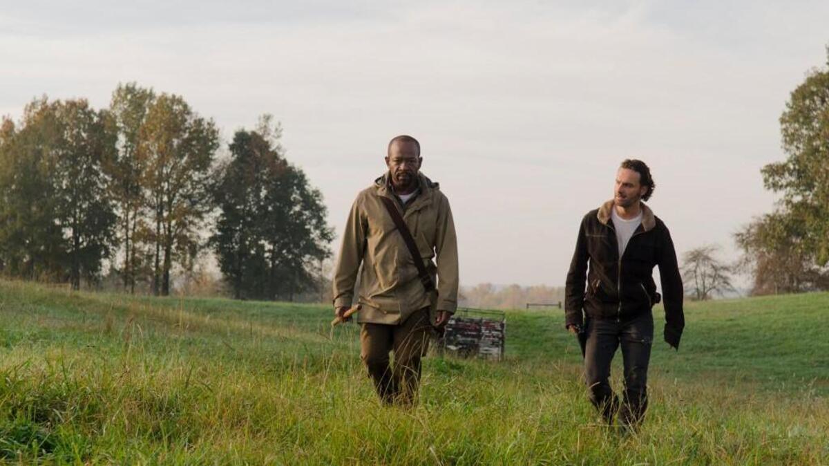 Andrew Lincoln, right, as Rick Grimes and Lennie James as Morgan Jones.