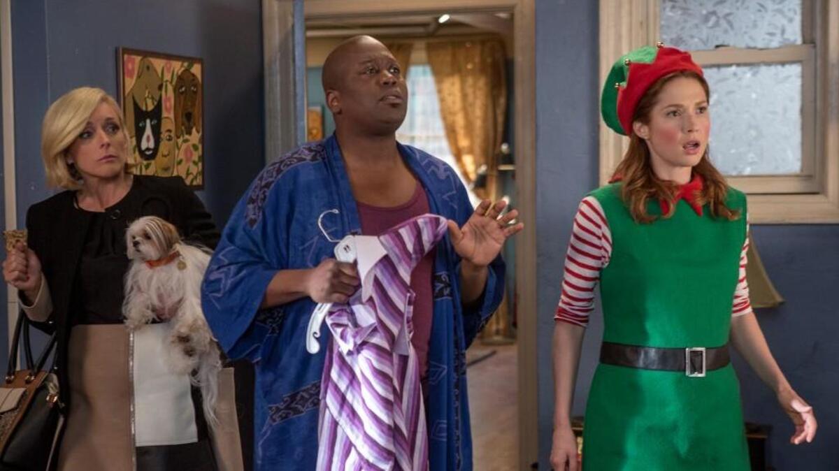 (L-R): Jane Krakowski, Tituss Burgess and Ellie Kemper in Season 2 of “Unbreakable Kimmy Schmidt” on Netflix.