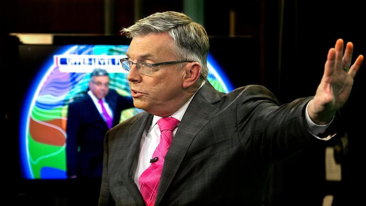 Former WRAL meteorologist Greg Fishel gives an on-air weather forecast in December 2015. 