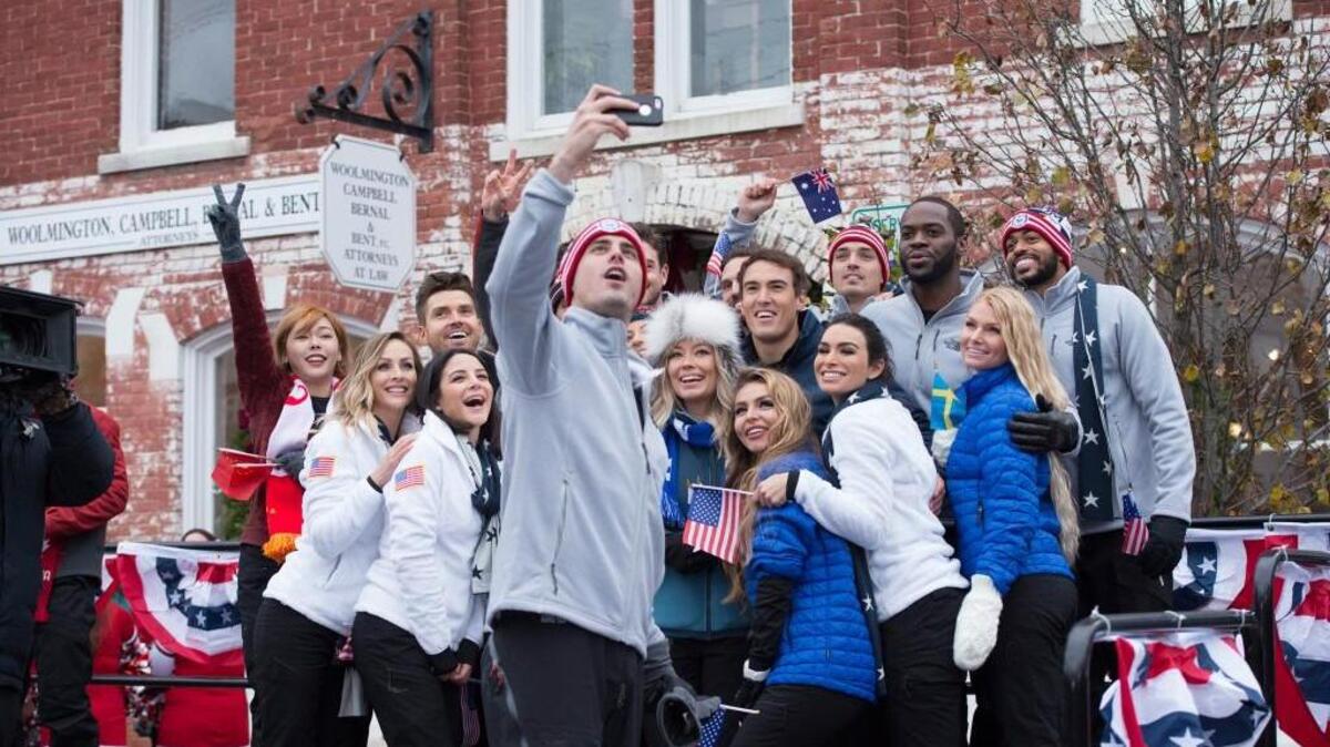 “Bachelor Winter Games” participants Zoe Tang, Clare Crawley, Luke Pell, Bibiana Julian, Ben Higgins, Jenny Helenius, Courtney Dober, Nastassia Yaramchuk, Ashley Iaconetti, Dean Unglert, Josiah Graham, Rebecca Carlson and Eric Bigger.