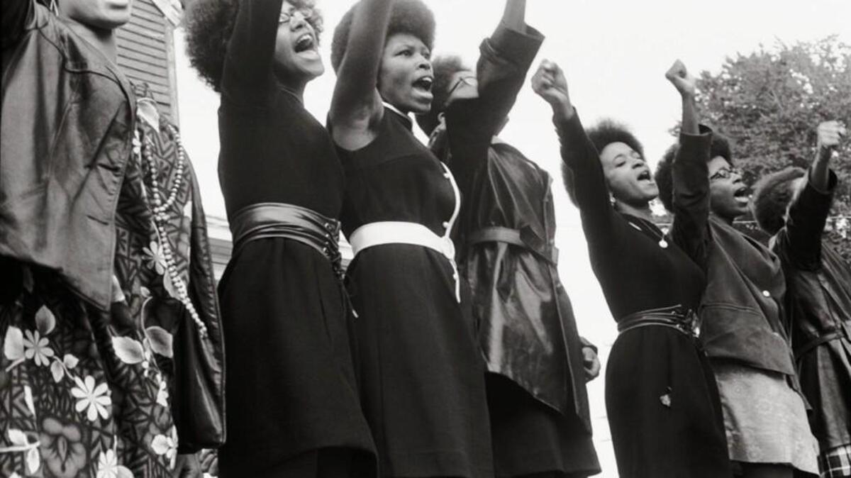 Black Panthers from Sacramento at a Free Huey Rally at Bobby Hutton Memorial Park in Oakland, Calif., in 1969.