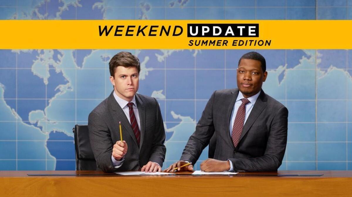 Colin Jost, left, and Michael Che in “Saturday Night Live: Weekend Update.”
