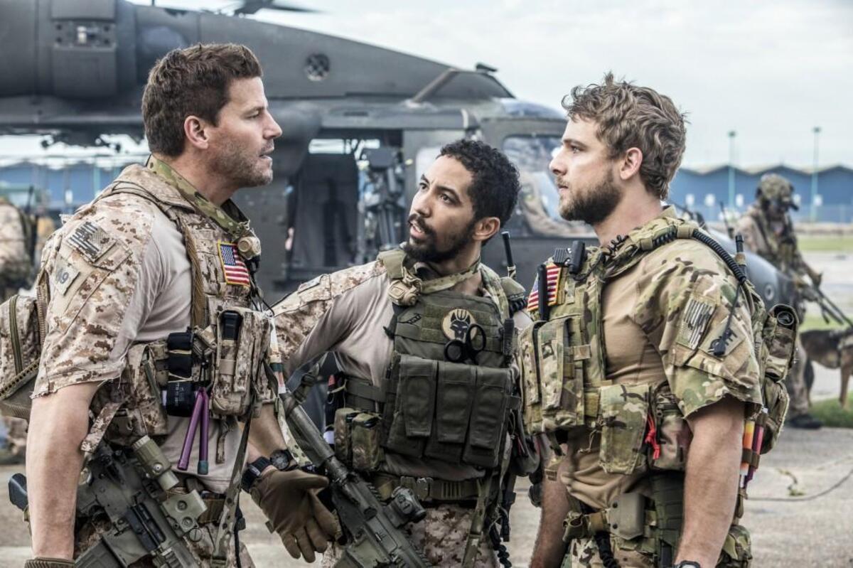 The new CBS drama “SEAL Team” stars David Boreanaz (left), Neil Brown Jr. (center) and Max Thieriot.