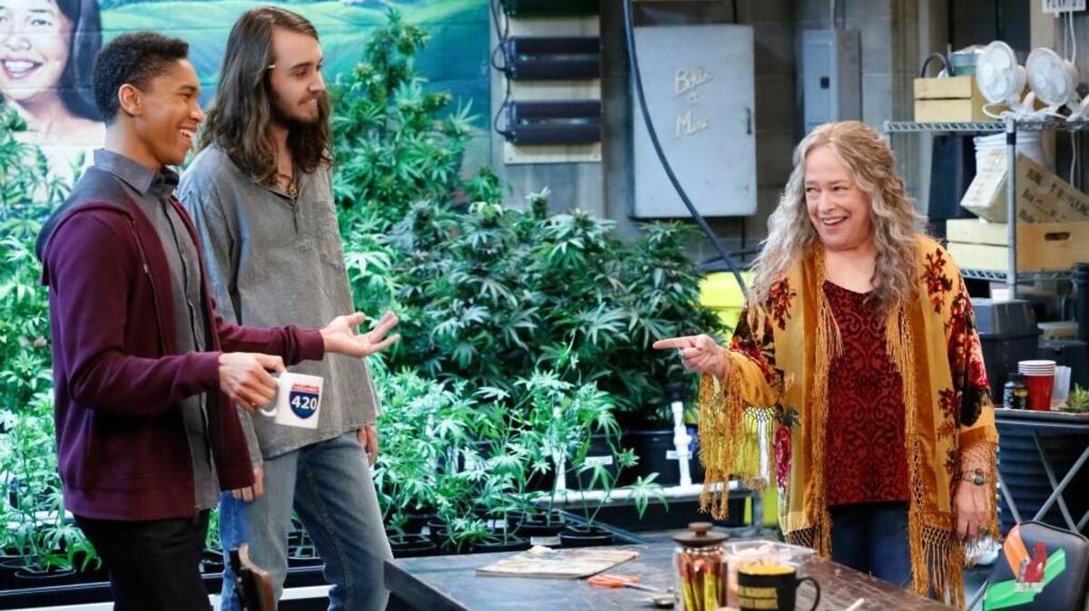 (L-R): Aaron Moten, Dougie Baldwin and Kathy Bates in the Netflix comedy “Disjointed.”
