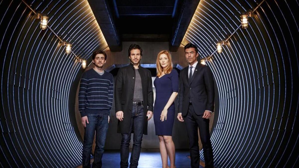 (L-R): Charlie Rowe, Santiago Cabrera, Jennifer Finnigan and Ian Anthony Dale in the CBS suspense thriller “Salvation.”