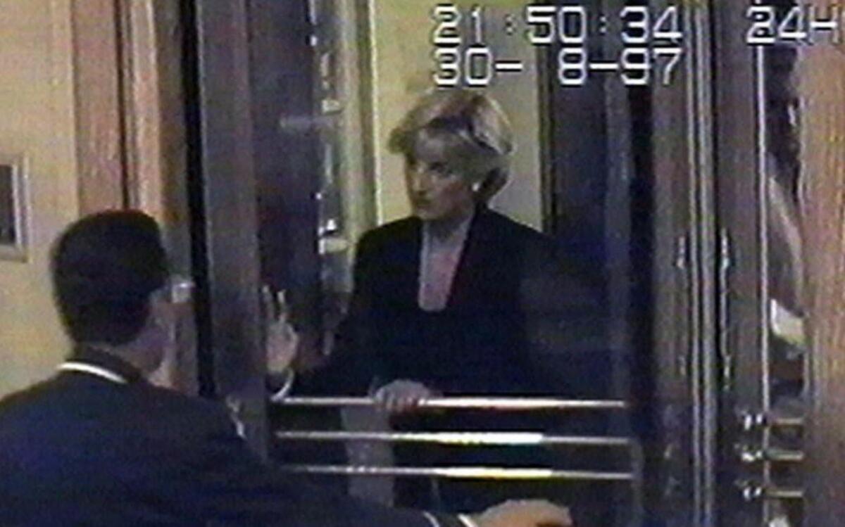 Britain's Diana, Princess of Wales, arrives at the Ritz Hotel in Paris in this Saturday, Aug. 30, 1997 file photo made from a security video. Just hours later, the Princess died from injuries sustained in a car crash in Paris in the early hours of Sunday morning Aug. 31, 1997.