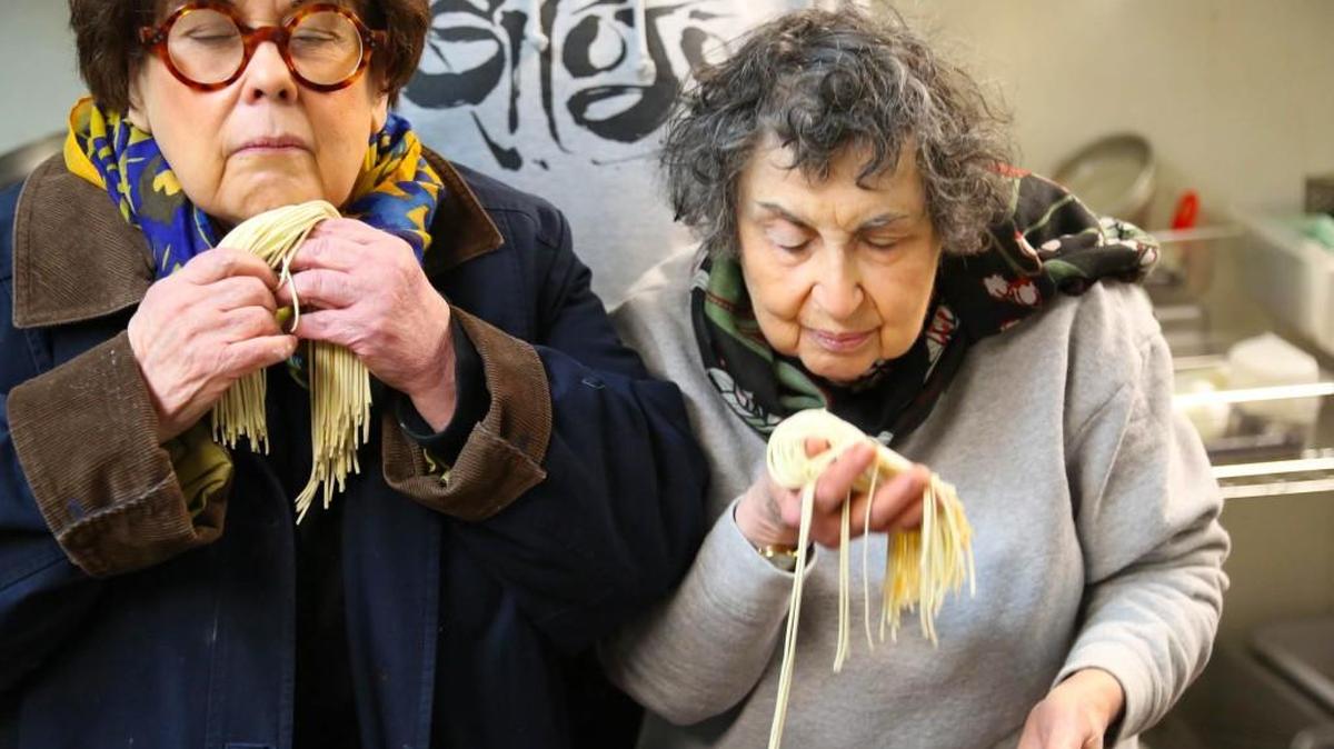 The Brass Sisters indulge in some “Noodle Meditation” at Shojo Kitchen in Boston, during an episode of “Food Flirts” on PBS.