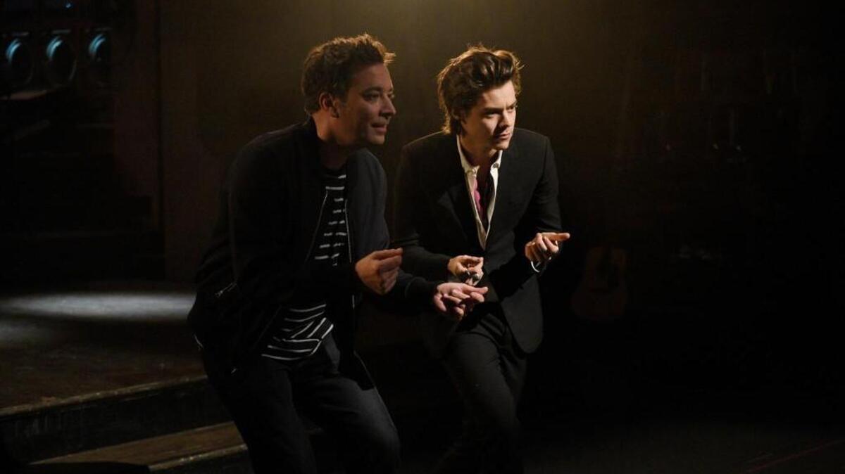 This week’s “Saturday Night Live” host Jimmy Fallon with musical guest Harry Styles in Studio 8H in New York.