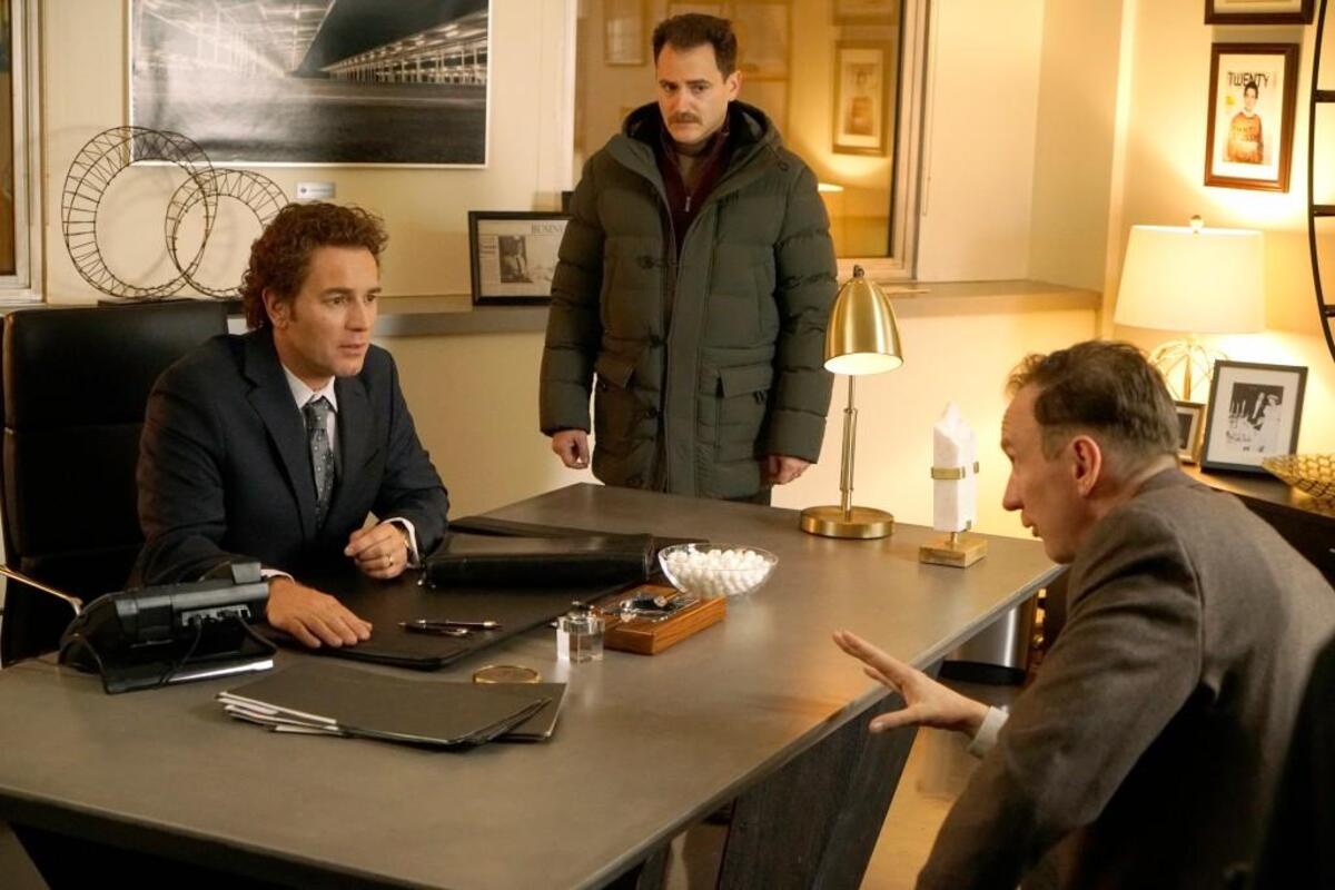 (L-R): Ewan McGregor as Emmit Stussy, Michael Stuhlbarg as Sy Feltz and David Thewlis as V.M. Vargas on FX’s “Fargo.”