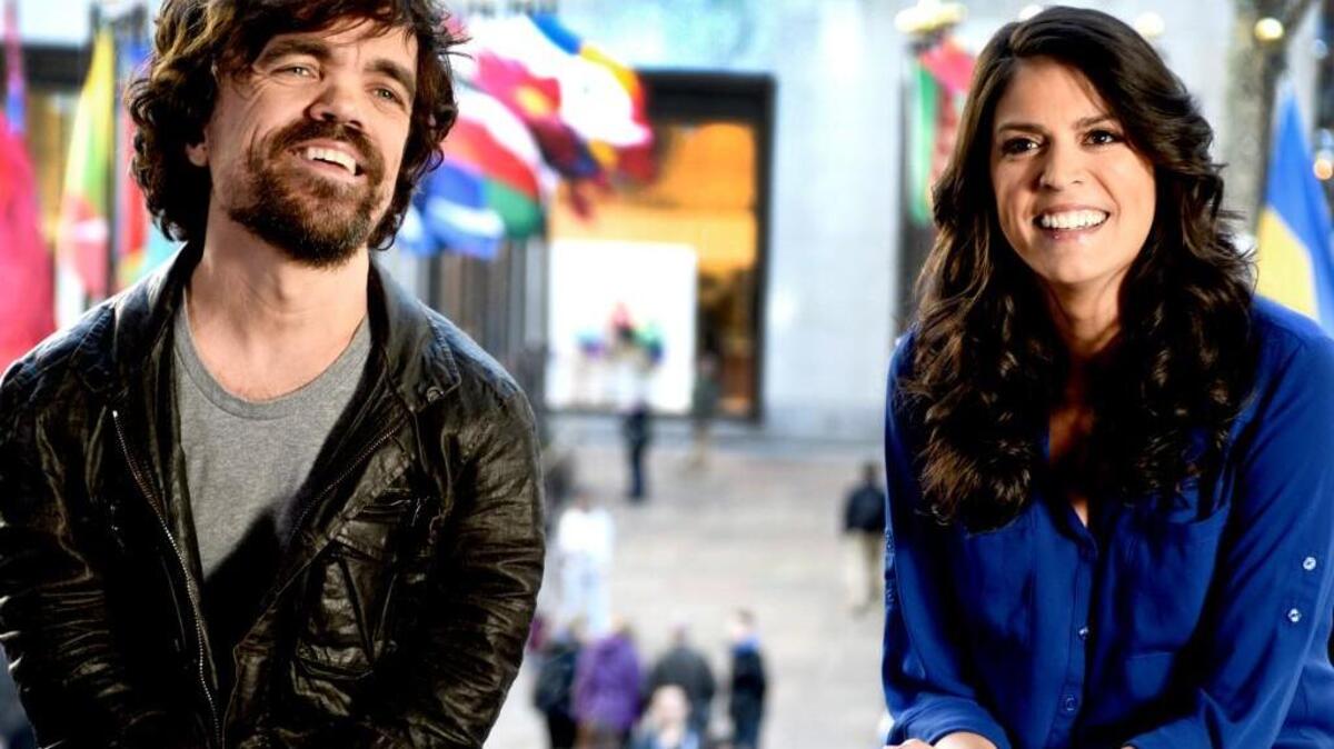 Upcoming “Saturday Night Live” host Peter Dinklage with cast member Cecily Strong.