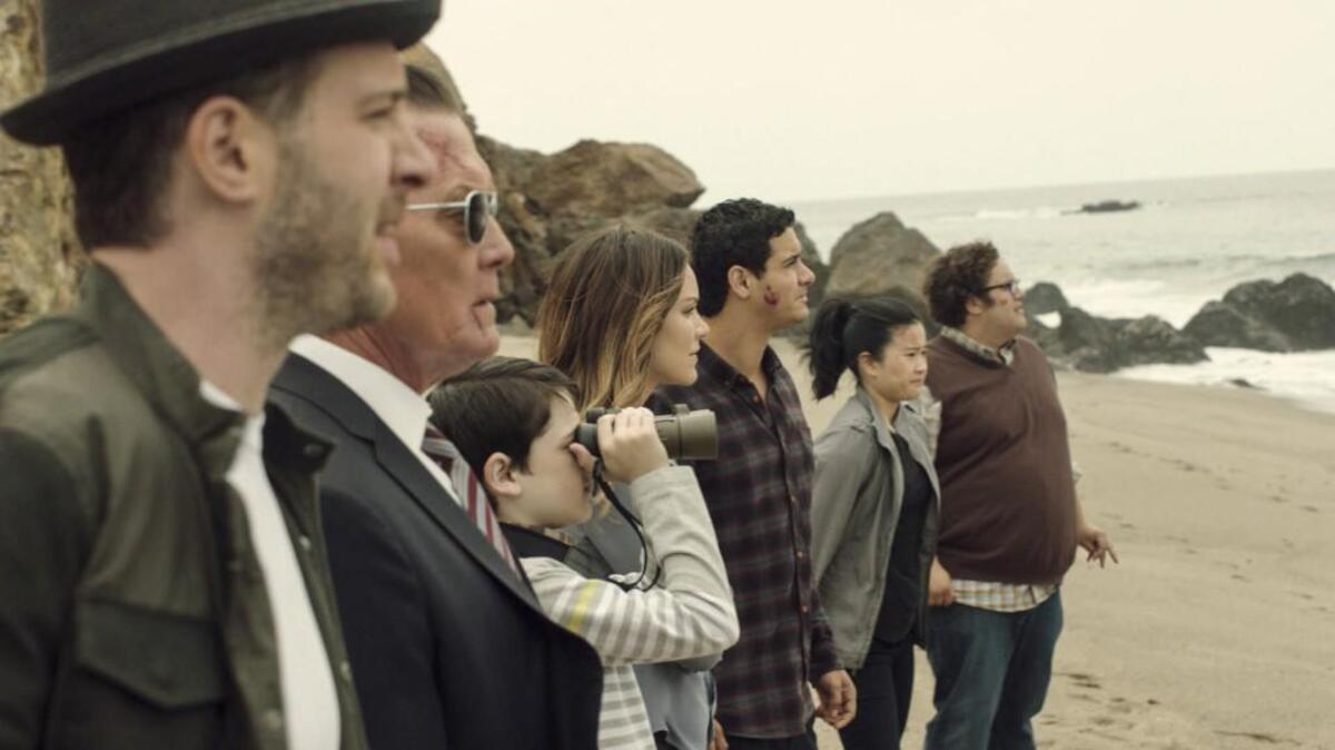(L-R): Eddie Kaye Thomas, Robert Patrick, Riley B. Smith, Katharine McPhee, Elyes Gabel, Jadyn Wong and Ari Stidham in “Scorpion” on CBS.