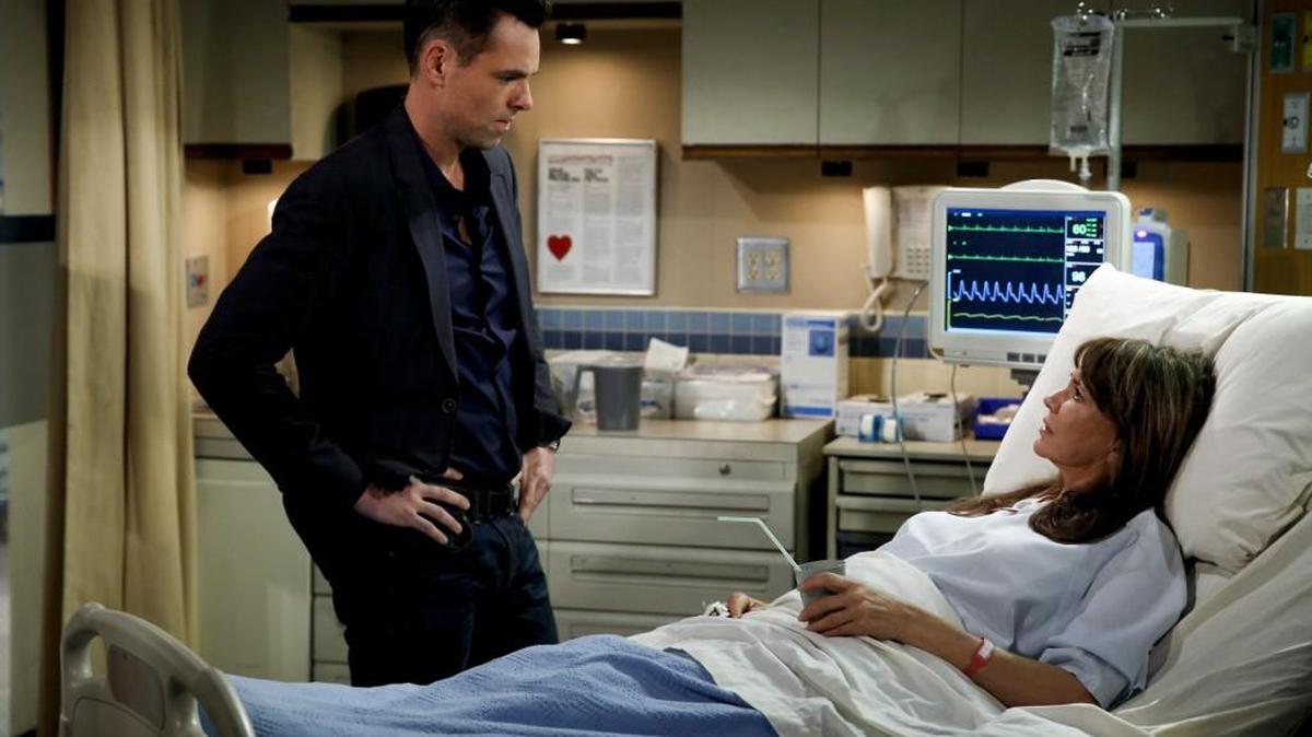 Jill (Daytime Emmy Winner Jess Walton, right) and her son, Billy Abbott (Jason Thompson) on “The Young and the Restless.”