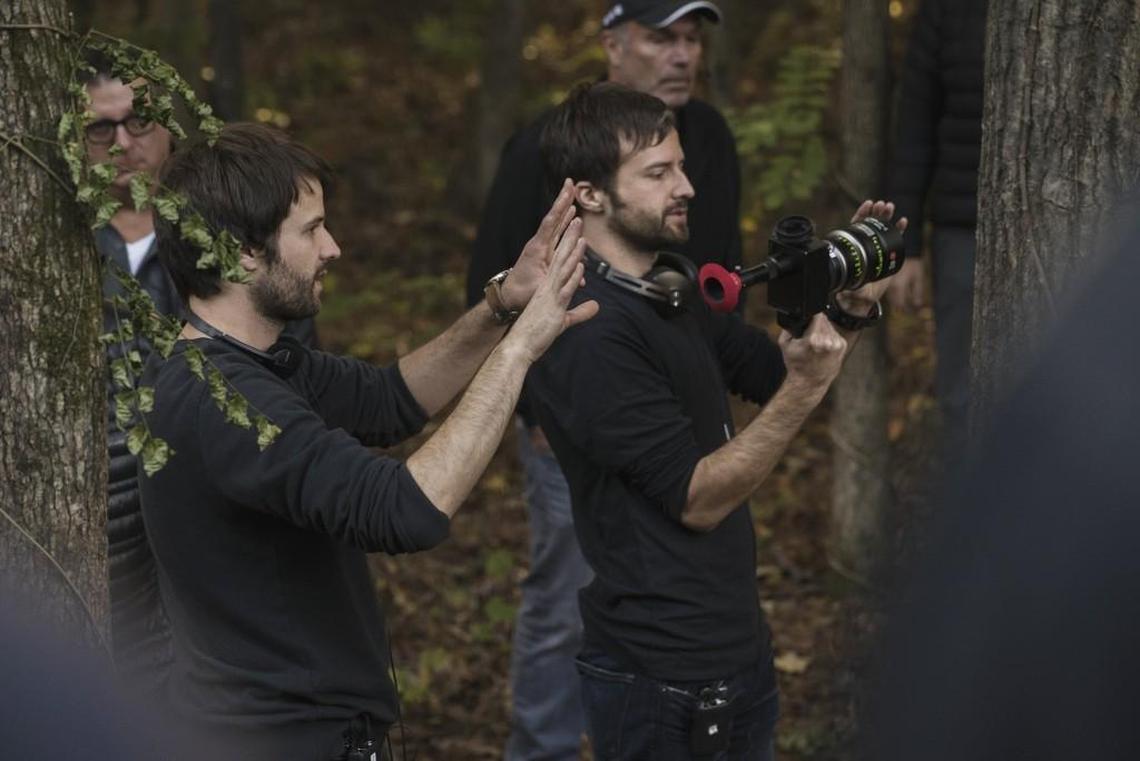 The Duffer Brothers, who grew up in Durham, on the set of the first season of the Netflix hit “Stranger Things.”